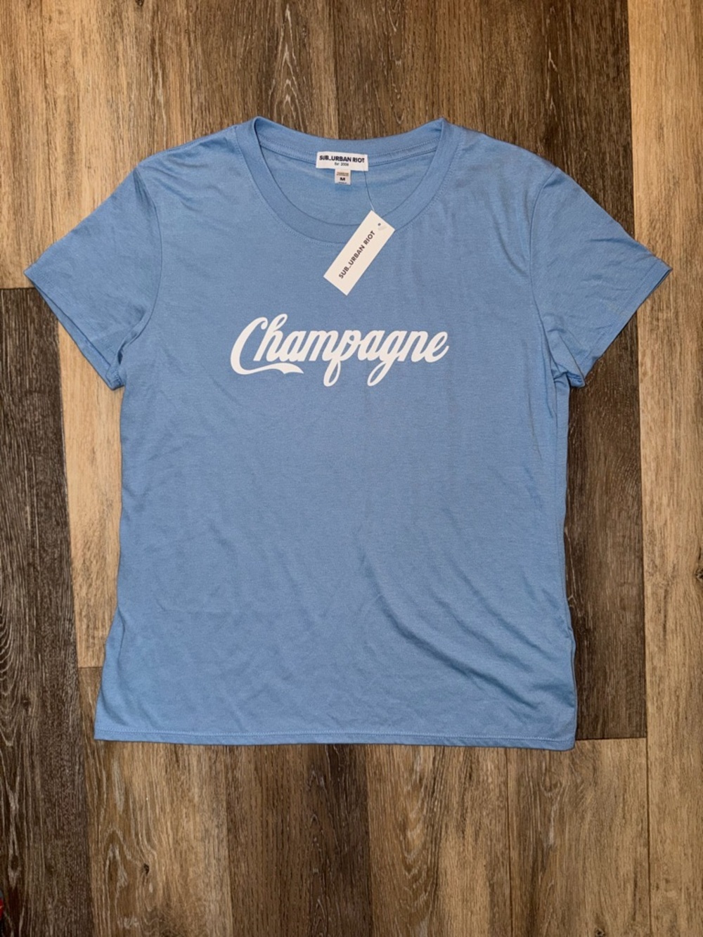 NWT Sub_Urban Riot Women’s Light Blue "Champagne" Graphic Tee - Picture 2 of 6